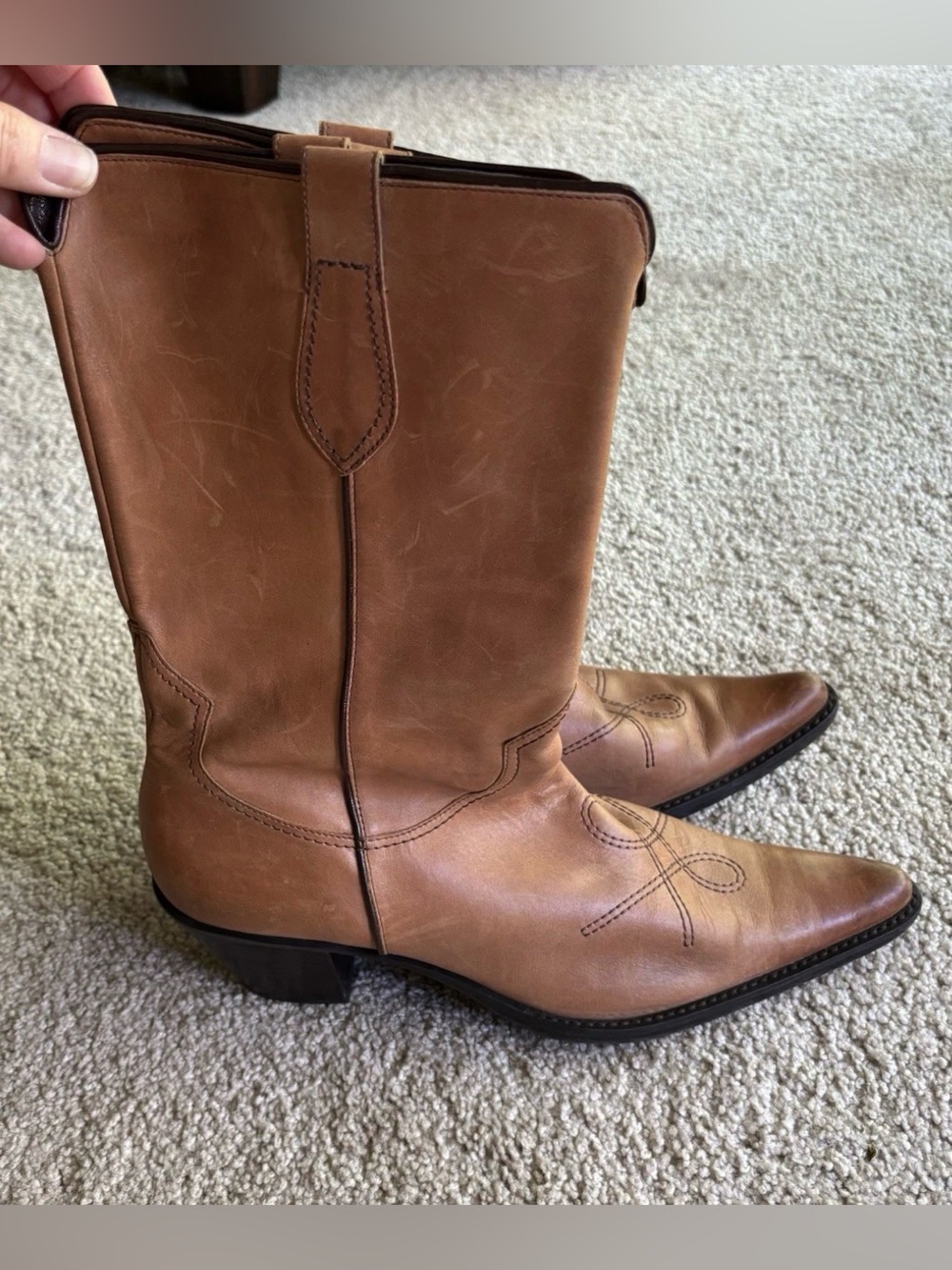 Franco Sarto Tan Leather Western-Style Women's Boots Cowboy